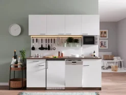 Respekta Küchenzeile KB195EYWMIC 195 cm Weiß-Eiche York Nachbildung