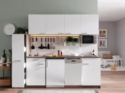 Respekta Küchenzeile KB225EYWMI 225 cm Weiß-Eiche York Nachbildung