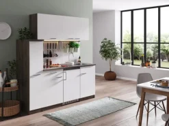 Respekta Küchenzeile KB180EYWC 180 cm Weiß-Eiche York Nachbildung