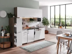 Respekta Küchenzeile KB225EYWMIC 225 cm Weiß-Eiche York Nachbildung