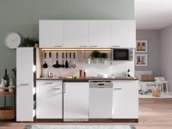 Respekta Küchenzeile KB225EYWMIC 225 cm Weiß-Eiche York Nachbildung