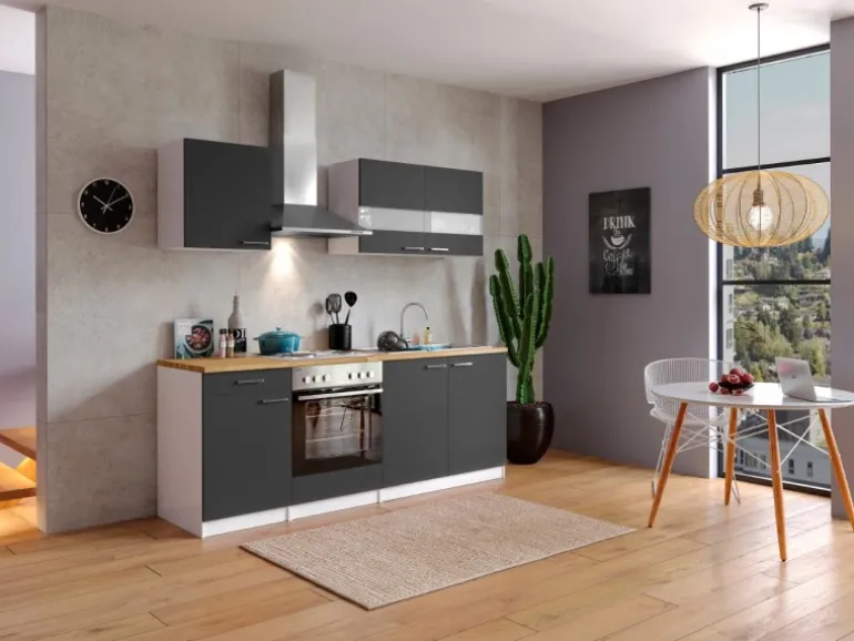 Respekta Küchenzeile KB210WG 210 cm Grau-Weiß
