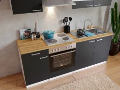 Respekta Küchenzeile KB210WG 210 cm Grau-Weiß