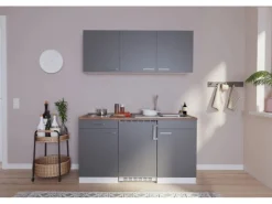 Respekta Küchenzeile KB150WGC 150 cm Grau-Weiß