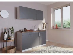 Respekta Küchenzeile KB150WGC 150 cm Grau-Weiß