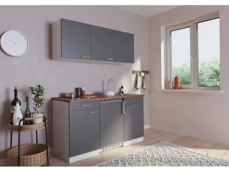 Respekta Küchenzeile KB150WGC 150 cm Grau-Weiß