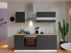 Respekta Küchenzeile KB210WGC 210 cm Grau-Weiß