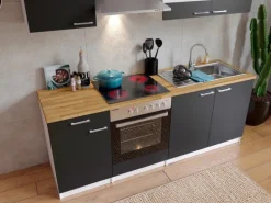 Respekta Küchenzeile KB210WGC 210 cm Grau-Weiß