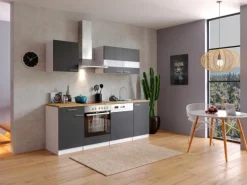 Respekta Küchenzeile KB220WGC 220 cm Grau-Weiß