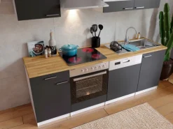 Respekta Küchenzeile KB220WGC 220 cm Grau-Weiß