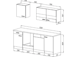 Respekta Küchenzeile KB220WGC 220 cm Grau-Weiß