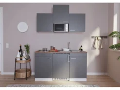 Respekta Küchenzeile KB150WGMIC 150 cm Grau-Weiß