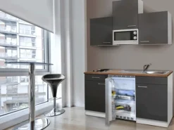 Respekta Küchenzeile KB150WGMI 150 cm Grau-Weiß Glänzend