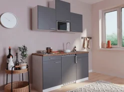 Respekta Küchenzeile KB150WGMI 150 cm Grau-Weiß Glänzend