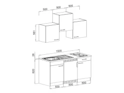 Respekta Küchenzeile KB150WGMI 150 cm Grau-Weiß Glänzend
