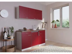 Respekta Küchenzeile KB150WR 150 cm Rot-Weiß