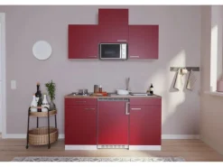 Respekta Küchenzeile KB150WRMI 150 cm Rot-Weiß Glänzend