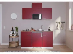Respekta Küchenzeile KB150WRMIC 150 cm Rot-Weiß