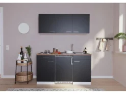 Respekta Küchenzeile KB150WS 150 cm Schwarz-Weiß