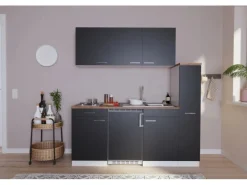 Respekta Küchenzeile KB180WS 180 cm Schwarz-Weiß