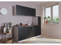 Respekta Küchenzeile KB180WS 180 cm Schwarz-Weiß