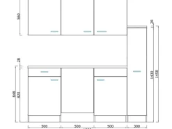 Respekta Küchenzeile KB150WSC 150 cm Schwarz-Weiß