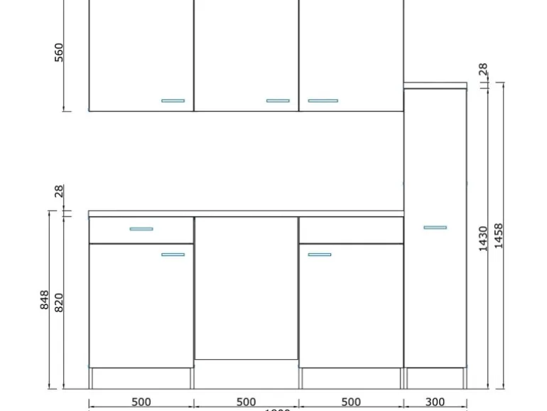 Respekta Küchenzeile KB150WSC 150 cm Schwarz-Weiß