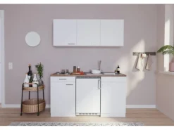 Respekta Küchenzeile KB150WW 150 cm Weiß Glänzend