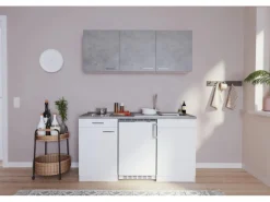 Respekta Küchenzeile KB150WWBCG 150 cm Weiß-Beton Optik