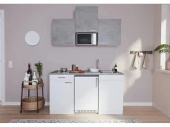 Respekta Küchenzeile KB150WWBMICG 150 cm Weiß-Beton Optik