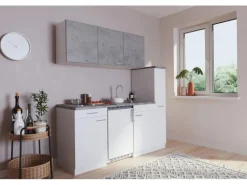 Respekta Küchenzeile KB180WWBG 180 cm Weiß-Beton Optik