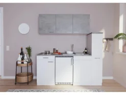 Respekta Küchenzeile KB180WWBCG 180 cm Weiß-Beton Optik