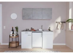 Respekta Küchenzeile KB150WWBG 150 cm Weiß-Beton Optik