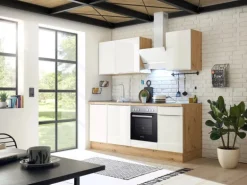 Respekta Küchenzeile Marleen 220 cm Artisan-Eiche Weiß Hochglanz