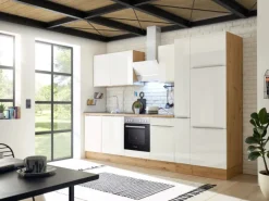 Respekta Küchenzeile Marleen 310 cm Artisan-Eiche Weiß Hochglanz