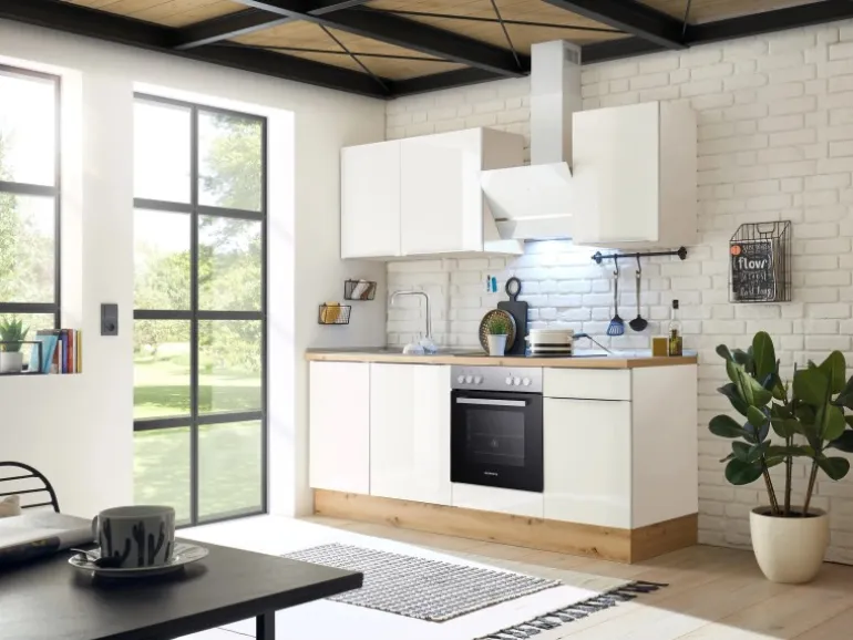 Respekta Küchenzeile Marleen 220 cm Artisan-Eiche Weiß