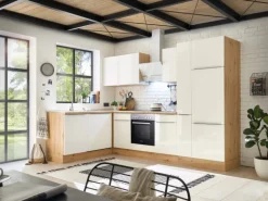 Respekta Küchenzeile Marleen 310 cm Artisan-Eiche Weiß Hochglanz Winkel