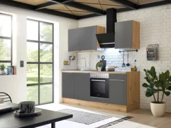 Respekta Küchenzeile Marleen 220 cm Artisan-Eiche Grau Matt