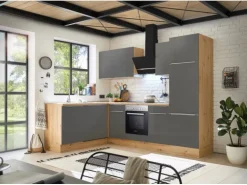 Respekta Küchenzeile Marleen 280 cm Artisan-Eiche Grau Matt Winkel