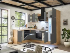 Respekta Küchenzeile Marleen 280 cm Artisan-Eiche Grau Matt Winkel