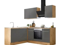 Respekta Küchenzeile Marleen 220 cm Artisan-Eiche Grau Matt Winkel