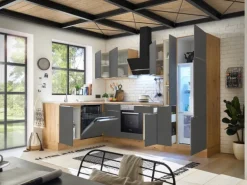 Respekta Küchenzeile Marleen 310 cm Artisan-Eiche Grau Matt Winkel