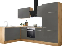 Respekta Küchenzeile Marleen 310 cm Artisan-Eiche Grau Matt Winkel