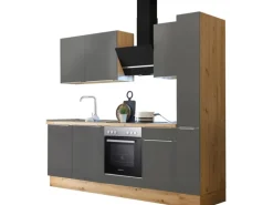Respekta Küchenzeile Marleen 250 cm Artisan-Eiche Grau Matt
