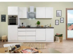 Respekta Küchenzeile ohne E-Geräte 280 cm Grifflos Weiß Hochglanz