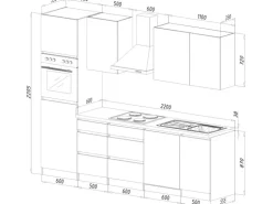 Respekta Küchenzeile ohne E-Geräte 280 cm Grifflos Grau Hochglanz-Eiche Sägerau