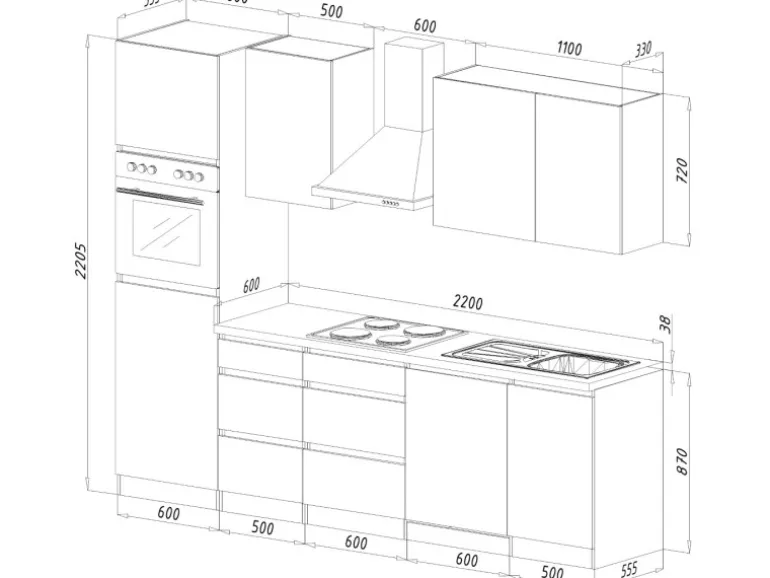 Respekta Küchenzeile ohne E-Geräte 280 cm Grifflos Grau Hochglanz-Eiche Sägerau