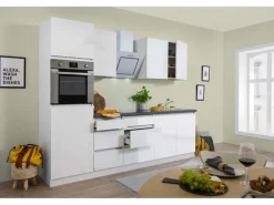 Respekta Küchenzeile ohne E-Geräte 270 cm Grifflos Weiß Hochglanz