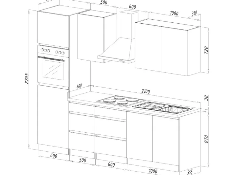 Respekta Küchenzeile ohne E-Geräte 270 cm Grifflos Weiß Hochglanz
