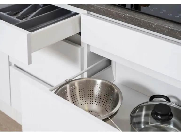 Respekta Küchenzeile ohne E-Geräte 270 cm Grifflos Weiß Hochglanz